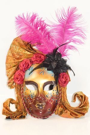 Maschera Veneziana con Piume Rosa